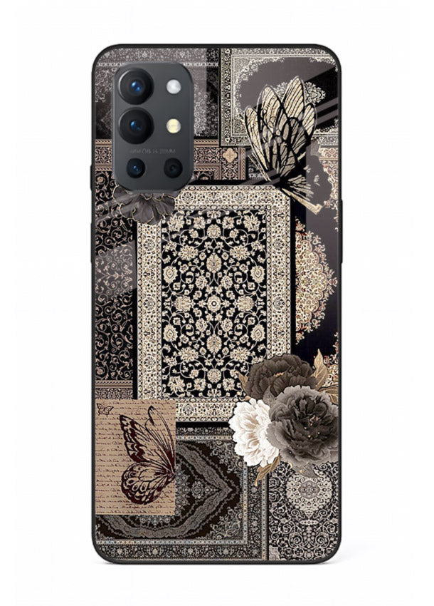 Dark vintage collage artwork printed on premium tempered glass OnePlus 9R back cover