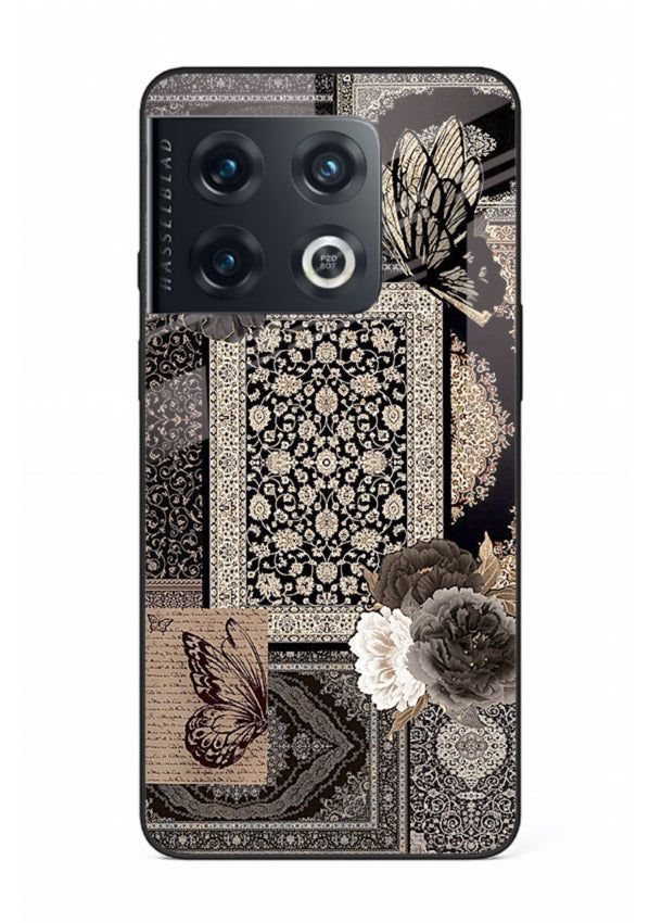 Dark vintage collage artwork printed on premium tempered glass OnePlus 10 Pro back cover