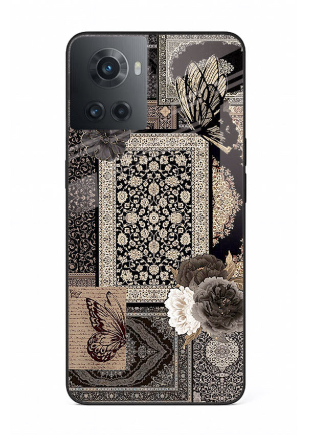 Dark vintage collage artwork printed on premium tempered glass OnePlus 10R back cover