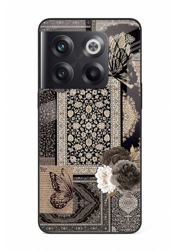 Dark vintage collage artwork printed on premium tempered glass OnePlus 10T back cover