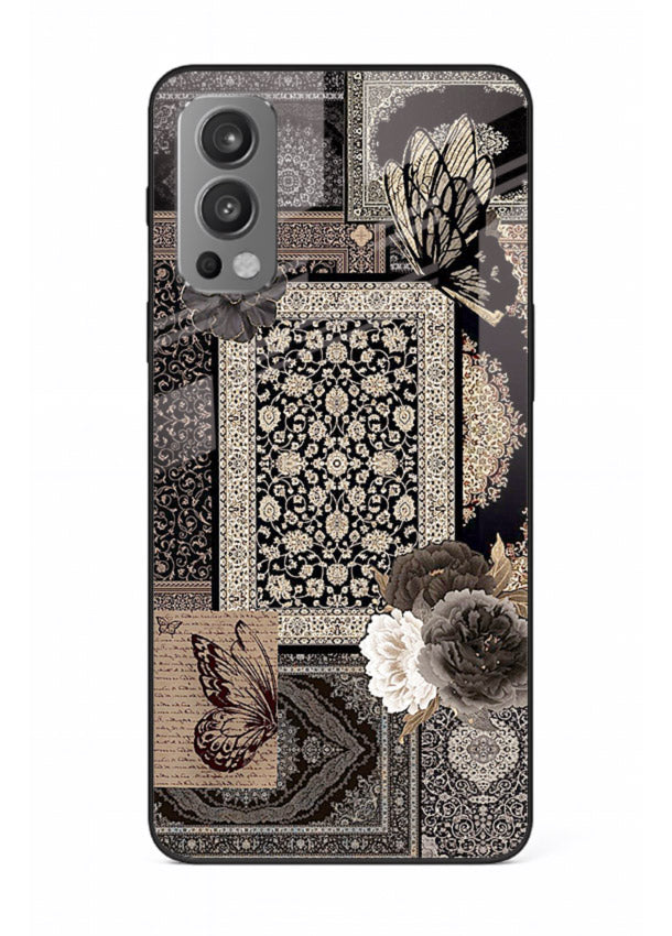 Dark vintage collage artwork printed on premium tempered glass OnePlus Nord 2 back cover