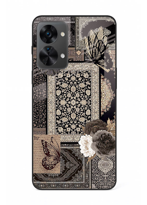 Dark vintage collage artwork printed on premium tempered glass OnePlus Nord 2T back cover