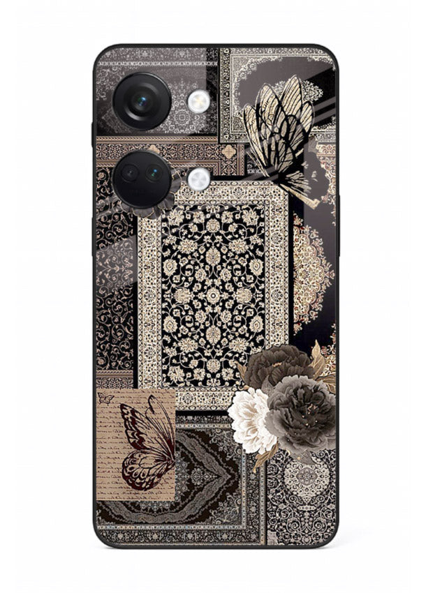 Dark vintage collage artwork printed on premium tempered glass OnePlus Nord 3 back cover