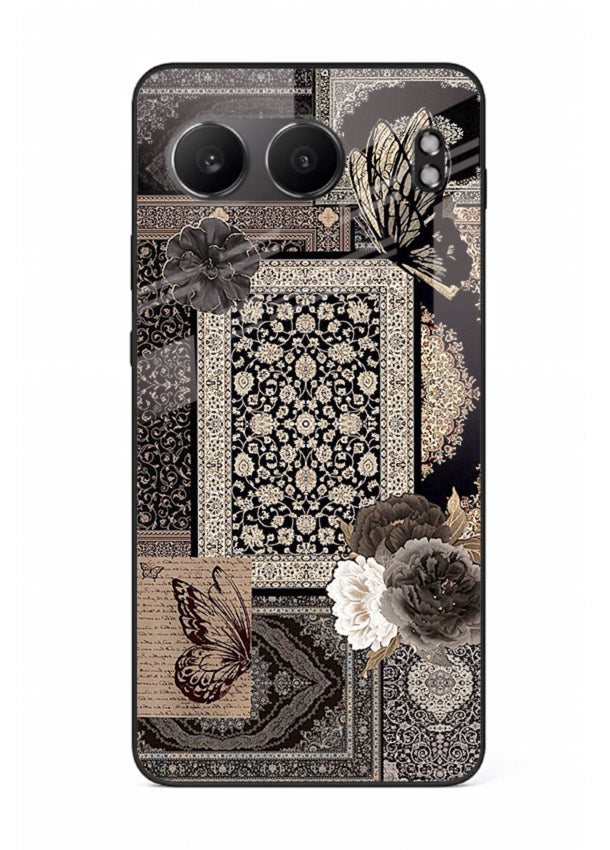 Dark vintage collage artwork printed on premium tempered glass OnePlus Nord 4 back cover