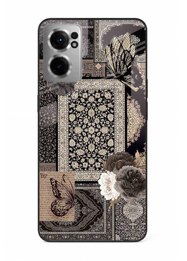 Dark vintage collage artwork printed on premium tempered glass OnePlus Nord CE2 5G back cover