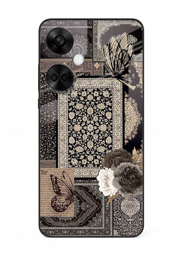 Dark vintage collage artwork printed on premium tempered glass OnePlus Nord CE3 back cover