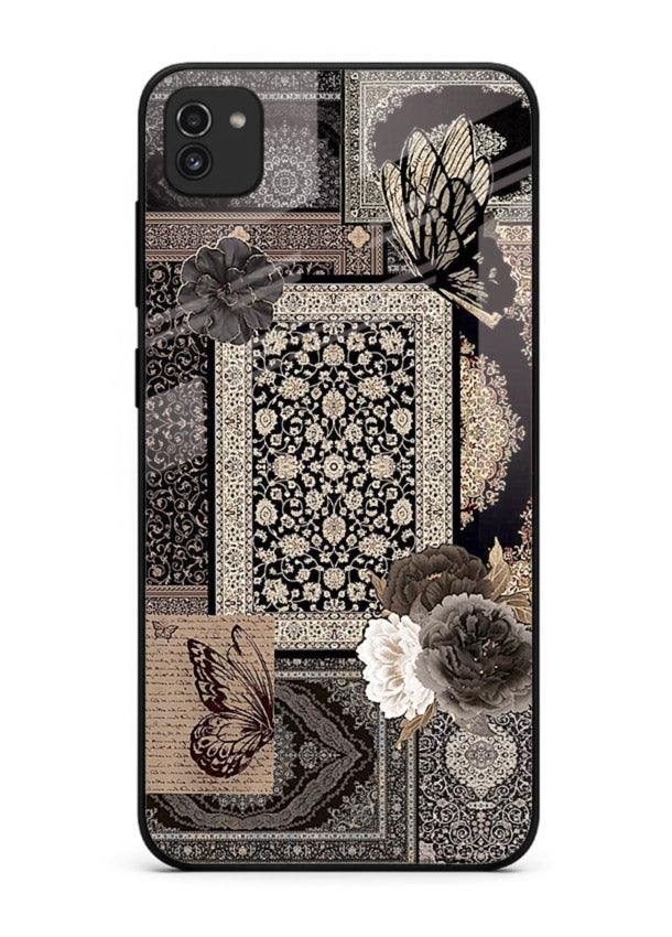 Dark vintage collage artwork printed on premium tempered glass Samsung A03 back cover