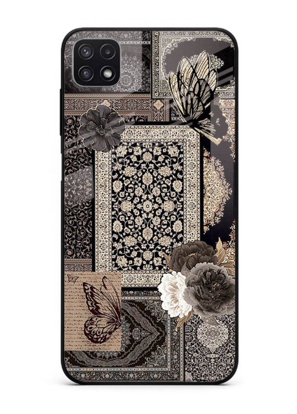 Dark vintage collage artwork printed on premium tempered glass Samsung F42 5G back cover