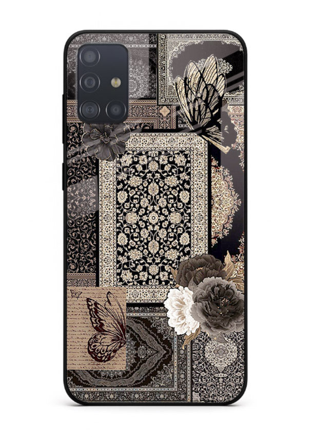 Dark vintage collage artwork printed on premium tempered glass Samsung A71 back cover