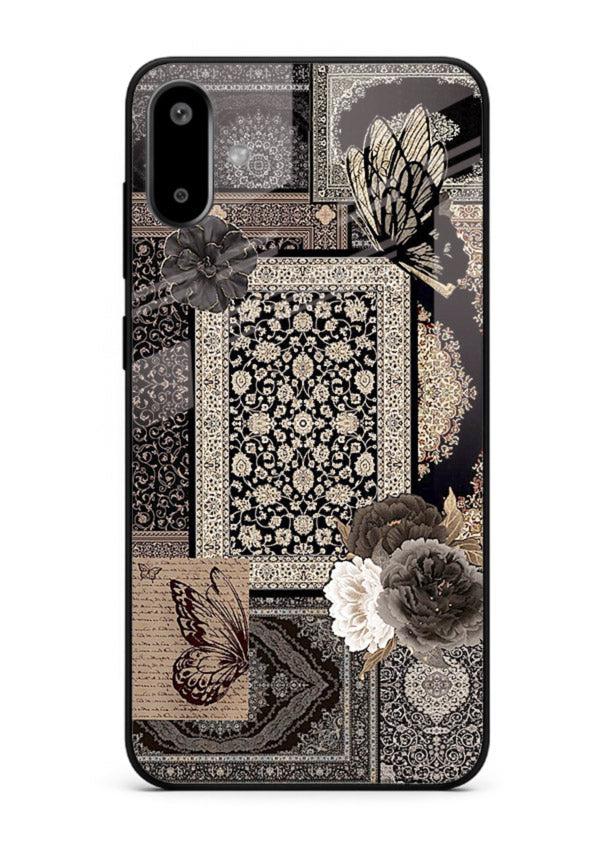 Dark vintage collage artwork printed on premium tempered glass Samsung F06 5G back cover