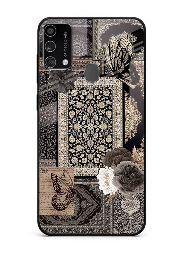 Dark vintage collage artwork printed on premium tempered glass Samsung F41 back cover