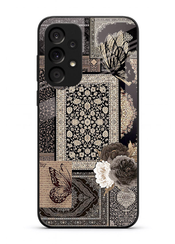 Dark vintage collage artwork printed on premium tempered glass Samsung A52s back cover