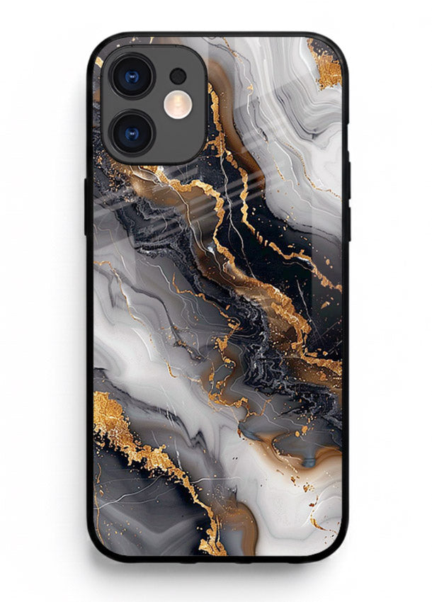 MidnightGold Marble Vein iphone 11 glass back cover with dark marble and gold highlights
