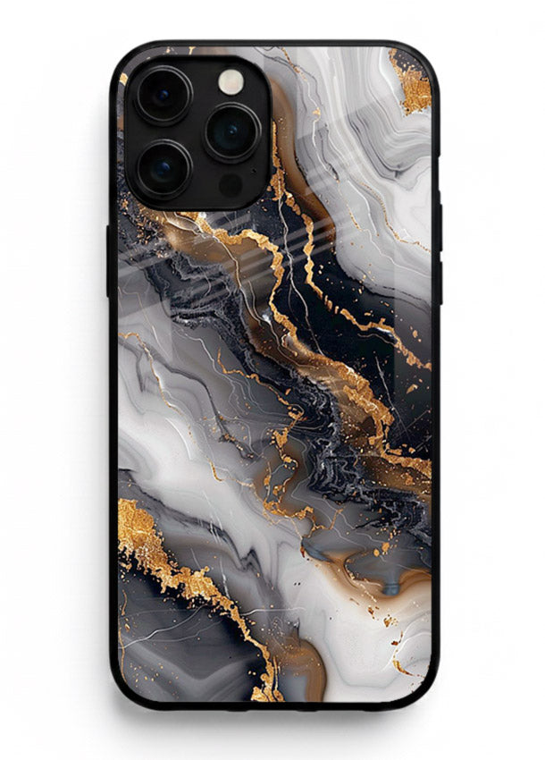 MidnightGold Marble Vein iphone 16 pro max glass back cover with dark marble and gold highlights