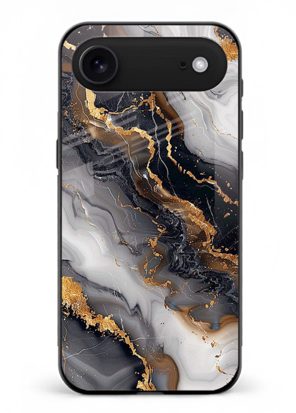 MidnightGold Marble Vein iphone 17 air glass back cover with dark marble and gold highlights