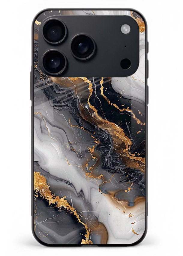 MidnightGold Marble Vein iphone 18 pro max glass back cover with dark marble and gold highlights