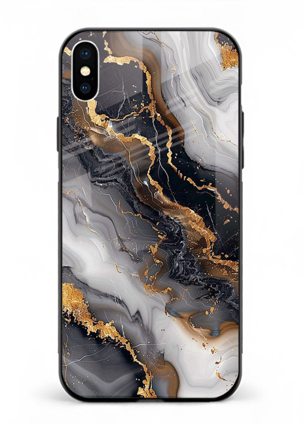 MidnightGold Marble Vein iphone xs max glass back cover with dark marble and gold highlights