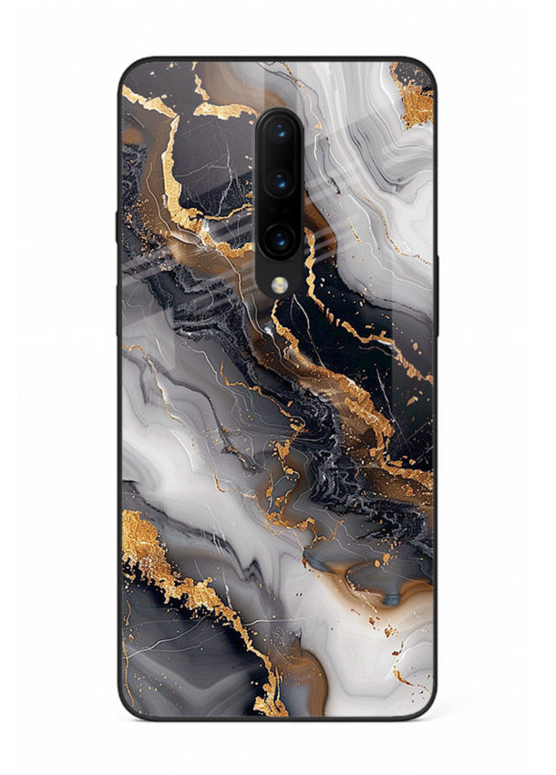 MidnightGold Marble Vein OnePlus 8 glass back cover with dark marble and gold highlights