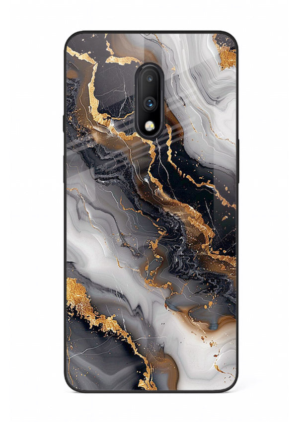 MidnightGold Marble Vein OnePlus 7 glass back cover with dark marble and gold highlights