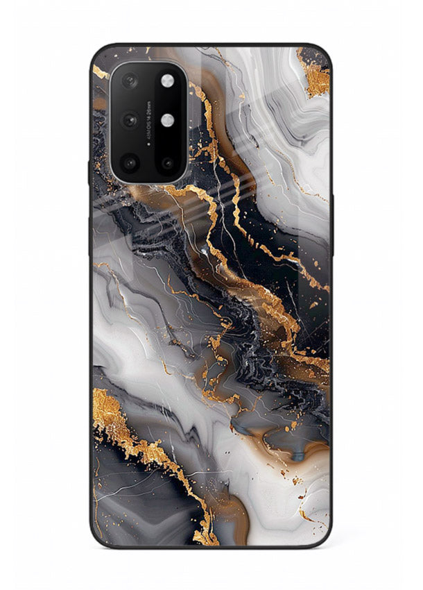 MidnightGold Marble Vein OnePlus 8T glass back cover with dark marble and gold highlights