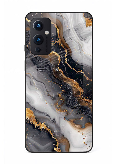 MidnightGold Marble Vein OnePlus 9 Pro glass back cover with dark marble and gold highlights