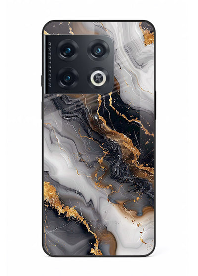 MidnightGold Marble Vein OnePlus 10 Pro glass back cover with dark marble and gold highlights