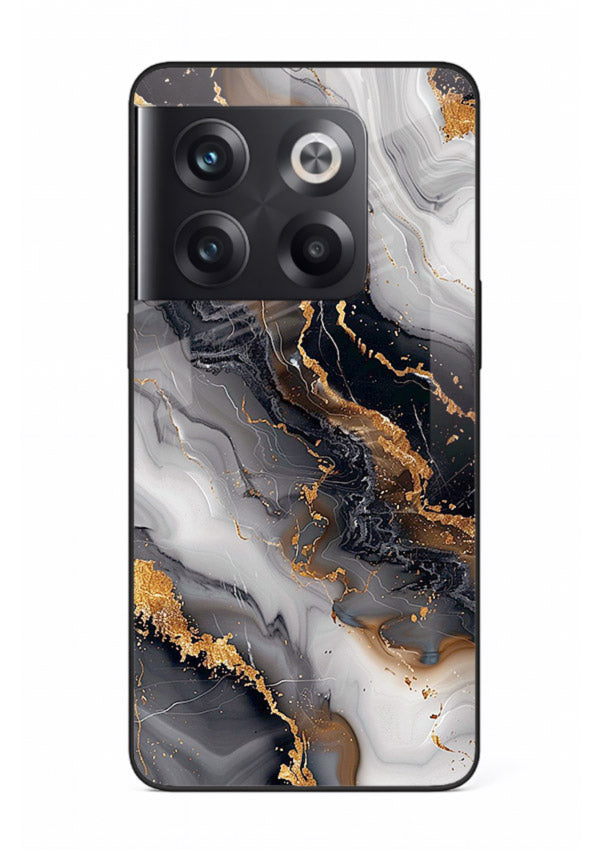 MidnightGold Marble Vein OnePlus 10T glass back cover with dark marble and gold highlights