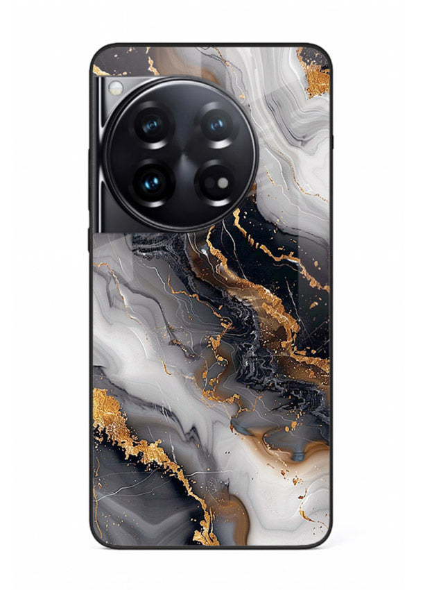 MidnightGold Marble Vein OnePlus 12 glass back cover with dark marble and gold highlights