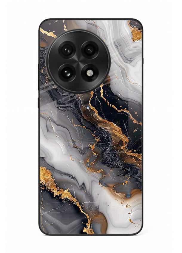 MidnightGold Marble Vein OnePlus 13R glass back cover with dark marble and gold highlights