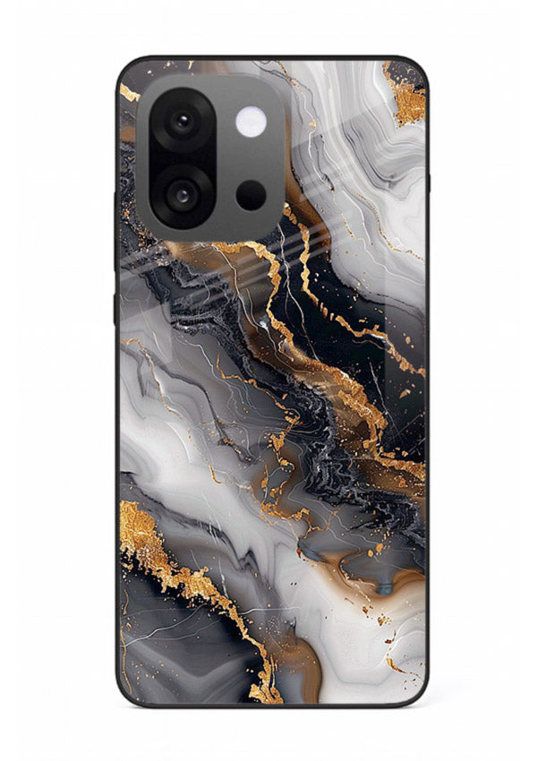 MidnightGold Marble Vein OnePlus 13s glass back cover with dark marble and gold highlights