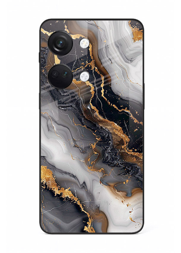 MidnightGold Marble Vein OnePlus Nord 3 glass back cover with dark marble and gold highlights