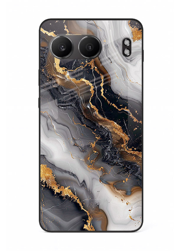 MidnightGold Marble Vein OnePlus Nord 4 glass back cover with dark marble and gold highlights