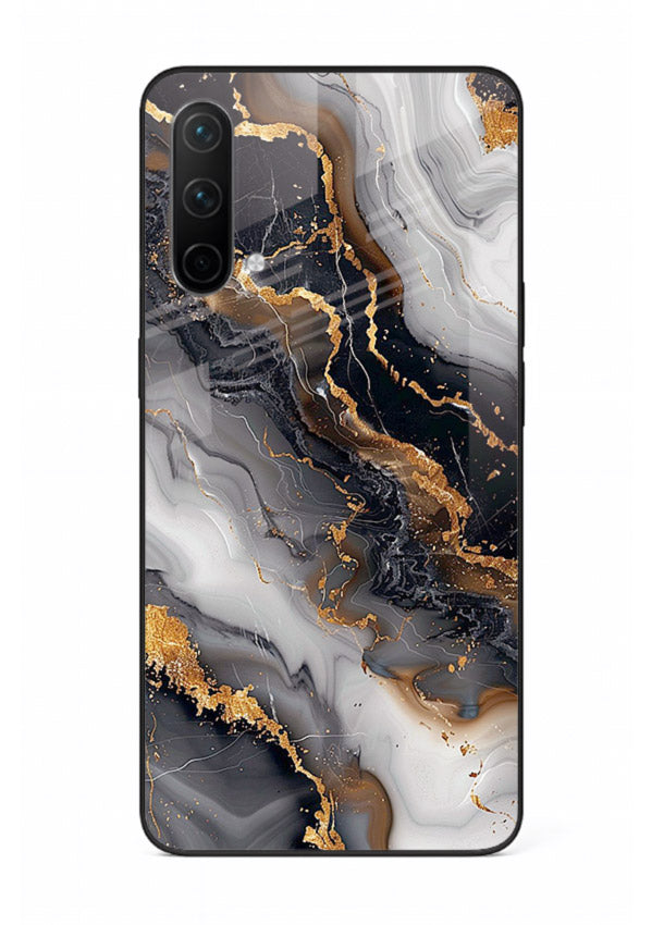 MidnightGold Marble Vein OnePlus Nord CE 5G glass back cover with dark marble and gold highlights