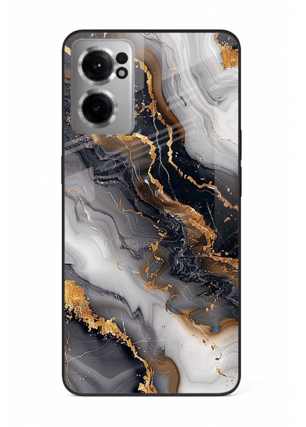 MidnightGold Marble Vein OnePlus Nord CE2 5G glass back cover with dark marble and gold highlights