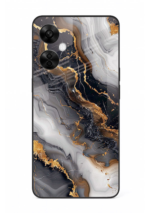 MidnightGold Marble Vein OnePlus Nord CE3 Lite glass back cover with dark marble and gold highlights