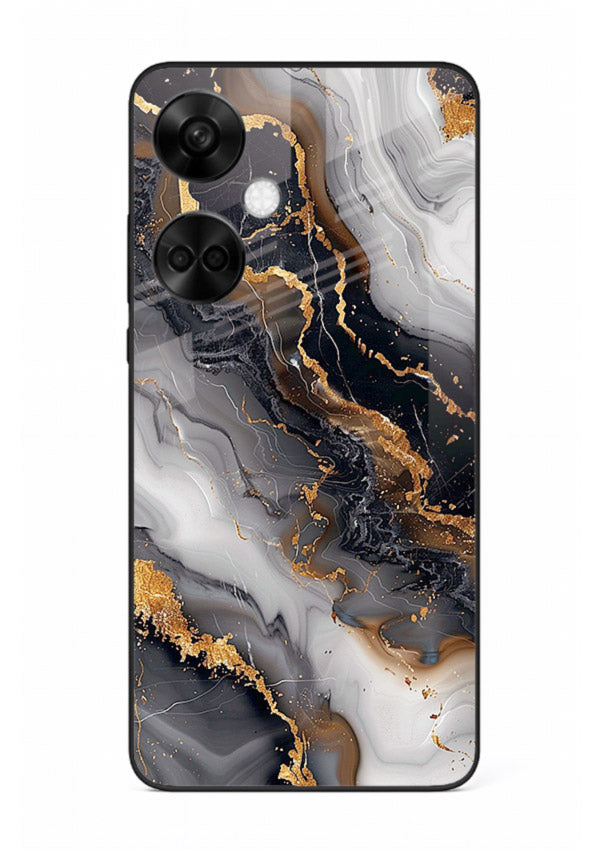 MidnightGold Marble Vein OnePlus Nord CE3 glass back cover with dark marble and gold highlights