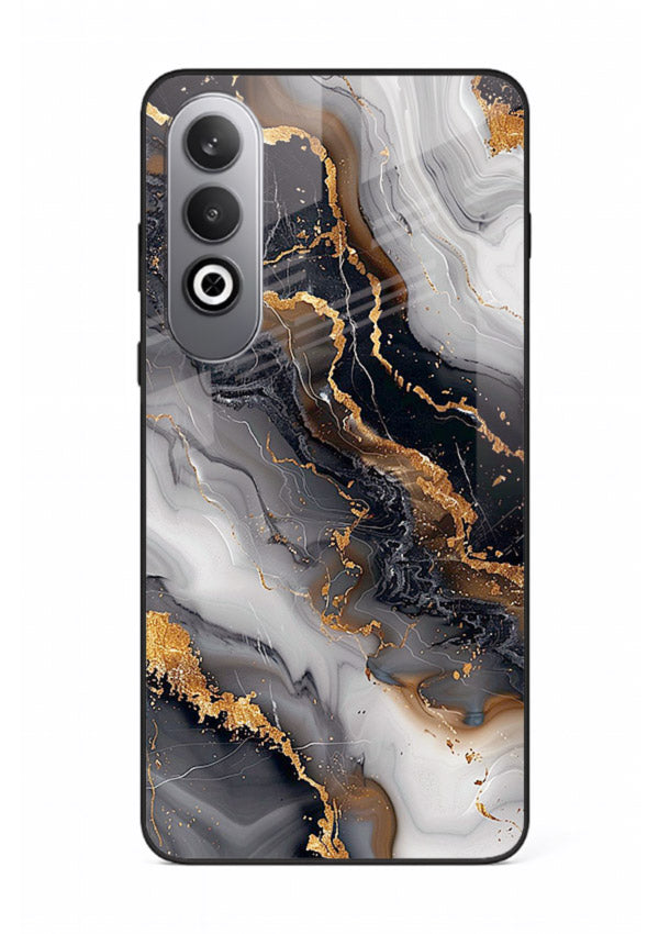 MidnightGold Marble Vein OnePlus Nord CE4 glass back cover with dark marble and gold highlights
