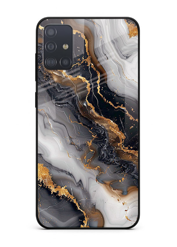 MidnightGold Marble Vein Samsung A51 glass back cover with dark marble and gold highlights