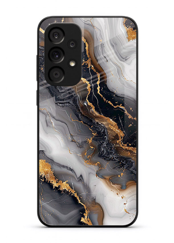 MidnightGold Marble Vein Samsung A33 5G glass back cover with dark marble and gold highlights