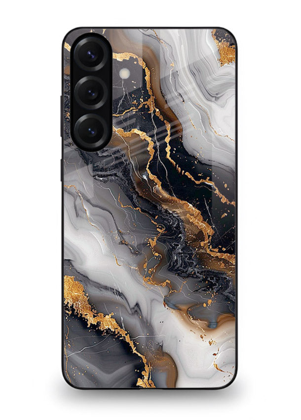 MidnightGold Marble Vein Samsung A56 5G glass back cover with dark marble and gold highlights