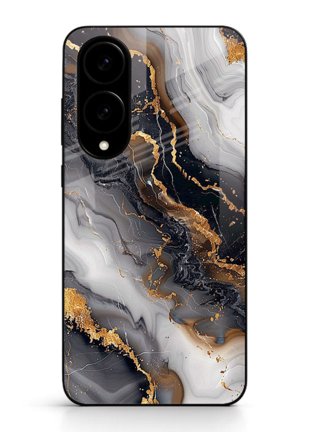 MidnightGold Marble Vein Samsung S25 Edge glass back cover with dark marble and gold highlights