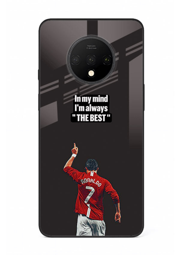 Motivational number seven football artwork on premium tempered glass OnePlus 7T back cover