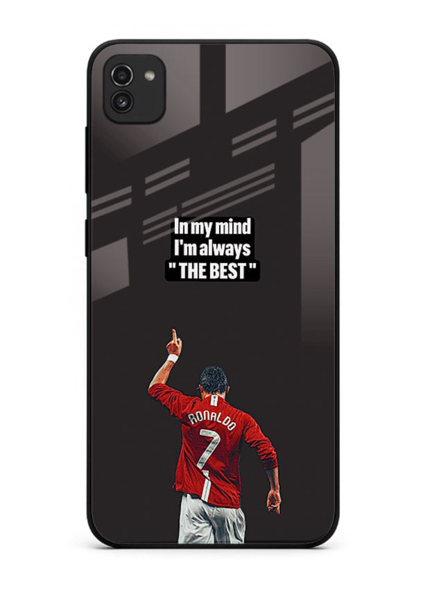 Motivational number seven football artwork on premium tempered glass Samsung A03 back cover