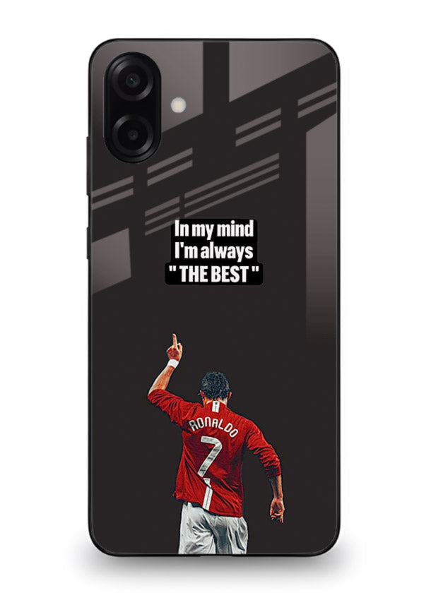Motivational number seven football artwork on premium tempered glass Samsung A06 5G back cover
