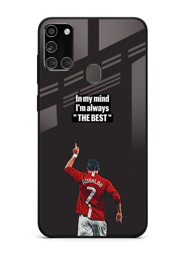 Motivational number seven football artwork on premium tempered glass Samsung A21s back cover