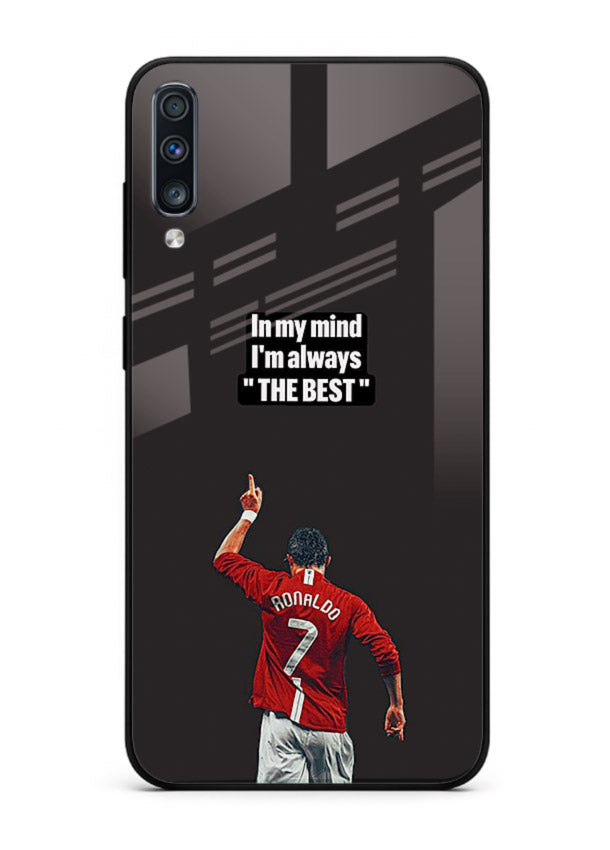 Motivational number seven football artwork on premium tempered glass Samsung A70 back cover
