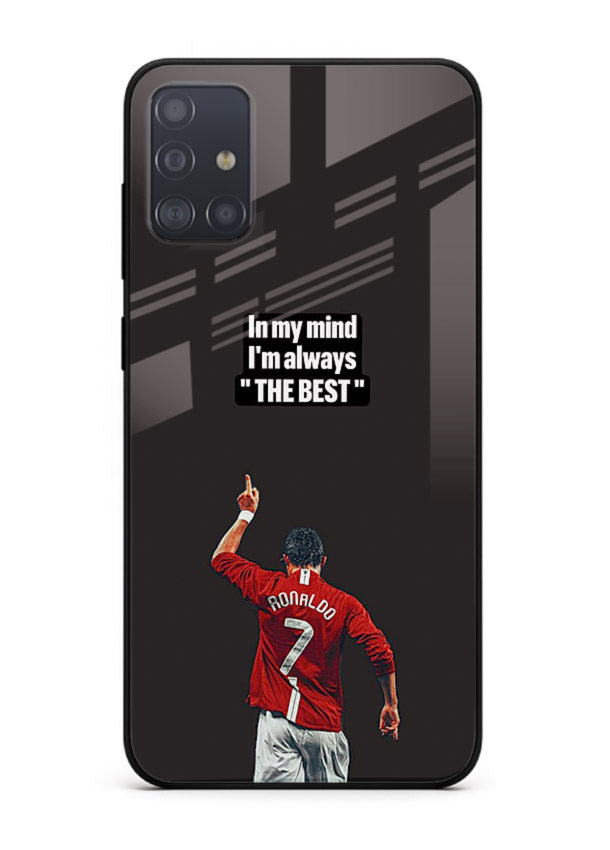 Motivational number seven football artwork on premium tempered glass Samsung A51 back cover