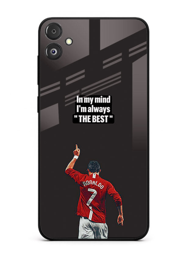Motivational number seven football artwork on premium tempered glass Samsung F04 5G back cover