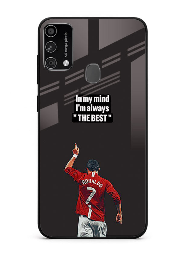 Motivational number seven football artwork on premium tempered glass Samsung F41 back cover