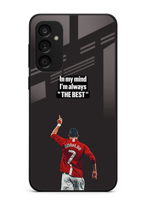 Motivational number seven football artwork on premium tempered glass Samsung M15 5G back cover